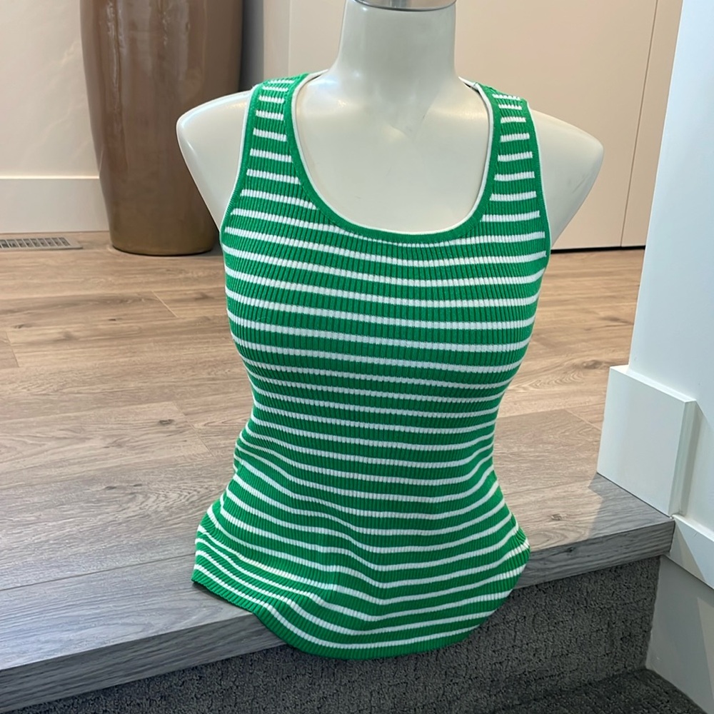 Green & Whit Striped  Sweater Ribbed  Tank .